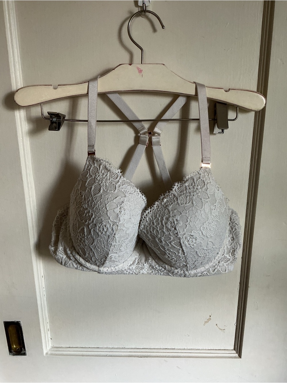aerie Light Gray Lace Push-Up Bra with Strappy Back